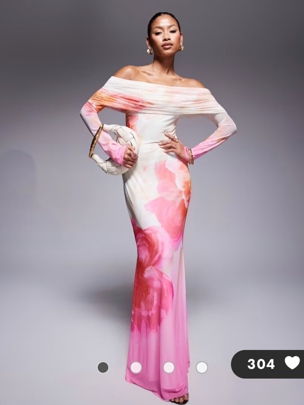 AFRM Off-Shoulder Pink Floral Maxi‎ Dress